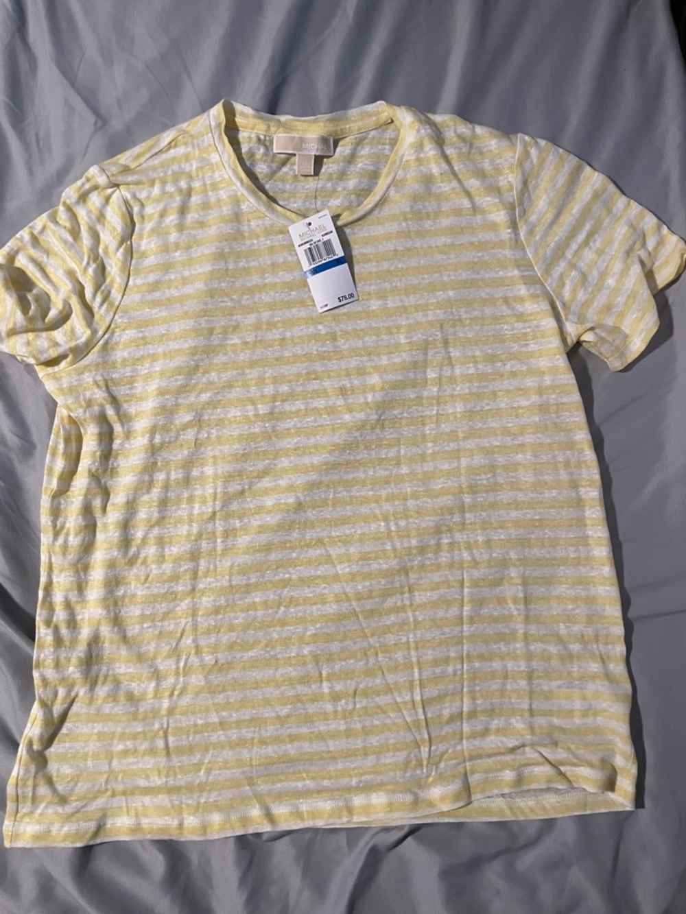Michael Kors Yellow and White Striped Crew Neck Tee Preppy Spring